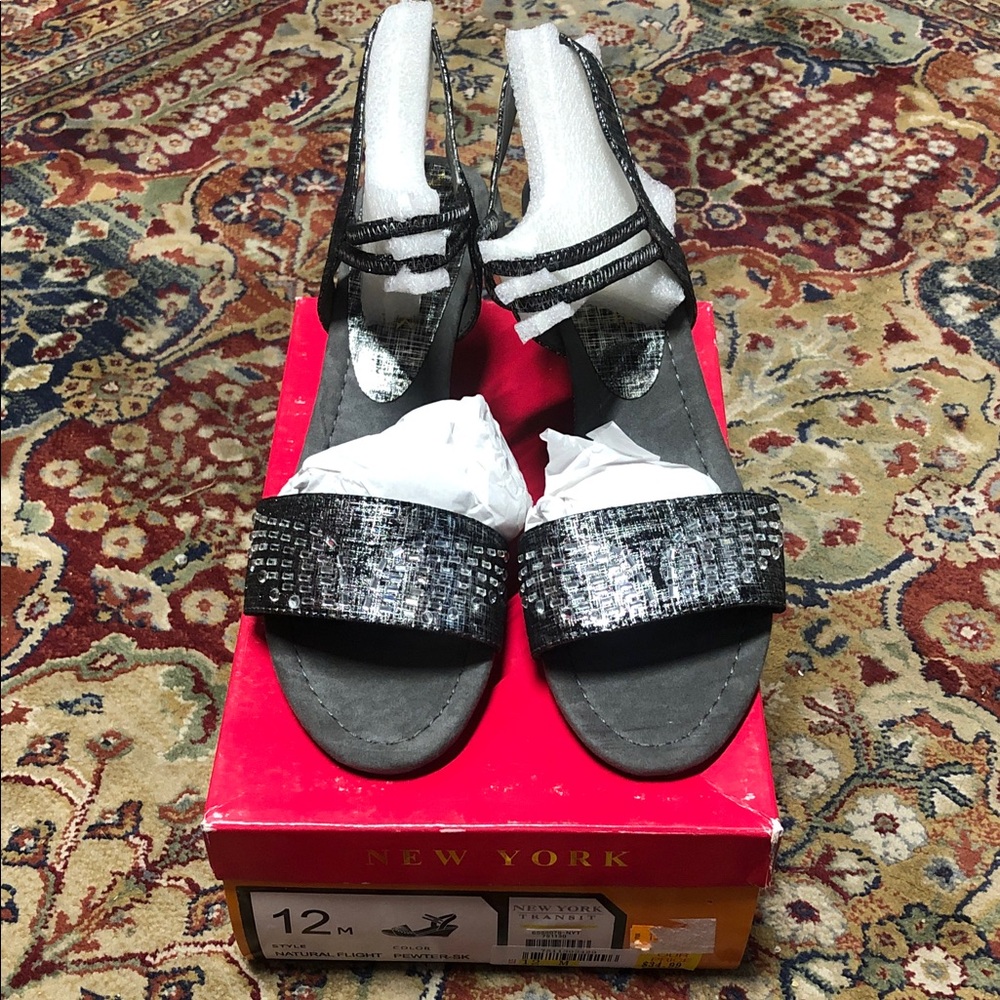 New York Transit Black and Silver Women's Sandals